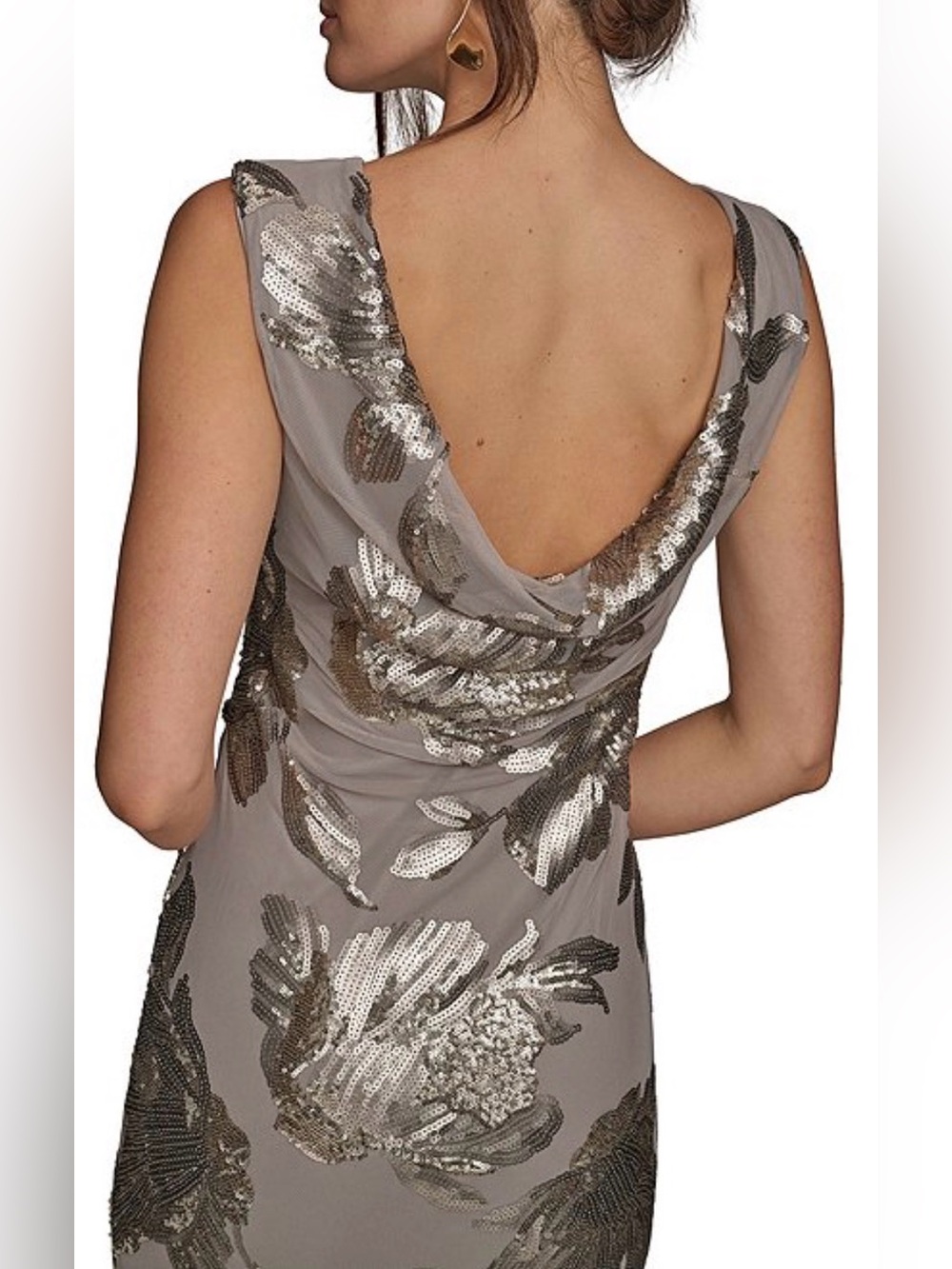 NEW Donna Karan Sequin Floral Sleeveless Dark Clay Gown Sz 8 - Picture 3 of 10